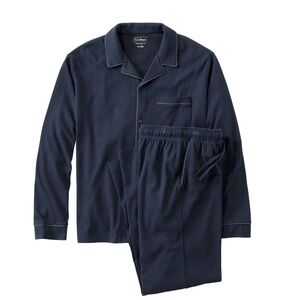L.L. Bean Men's Bean's Cotton Knit Pajamas, Button-Front PJ Set in Navy Small